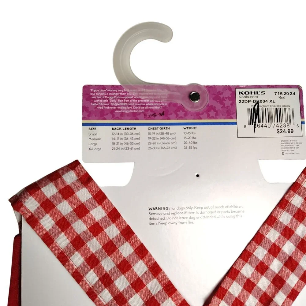 Doggy Parton Dog XL Red and White Gingham Pet Dress